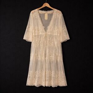 Womens NWT Lace Open Front Bohemian Kimono Top Size M/L Cream Festival Romantic